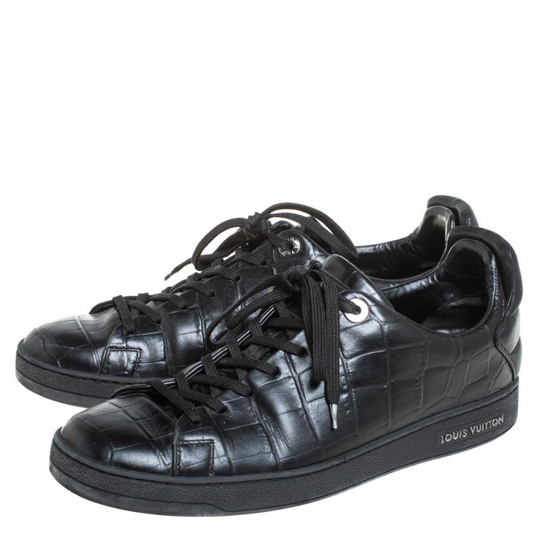 Louis Vuitton Black Croc Embossed Leather Front Row Lace Up