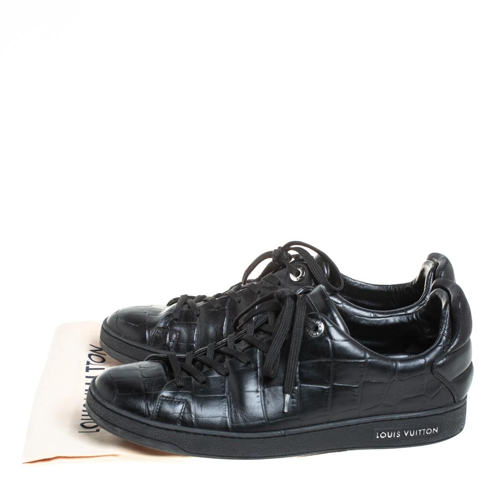 Louis Vuitton Black Croc Embossed Leather Front Row Lace Up Sneakers Size 40 1