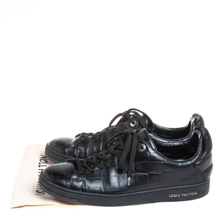 Louis Vuitton Black Croc Embossed Leather Front Row Low Top