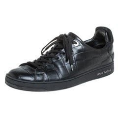 Louis Vuitton Black Croc Embossed Leather Front Row Lace Up Sneakers Size 40
