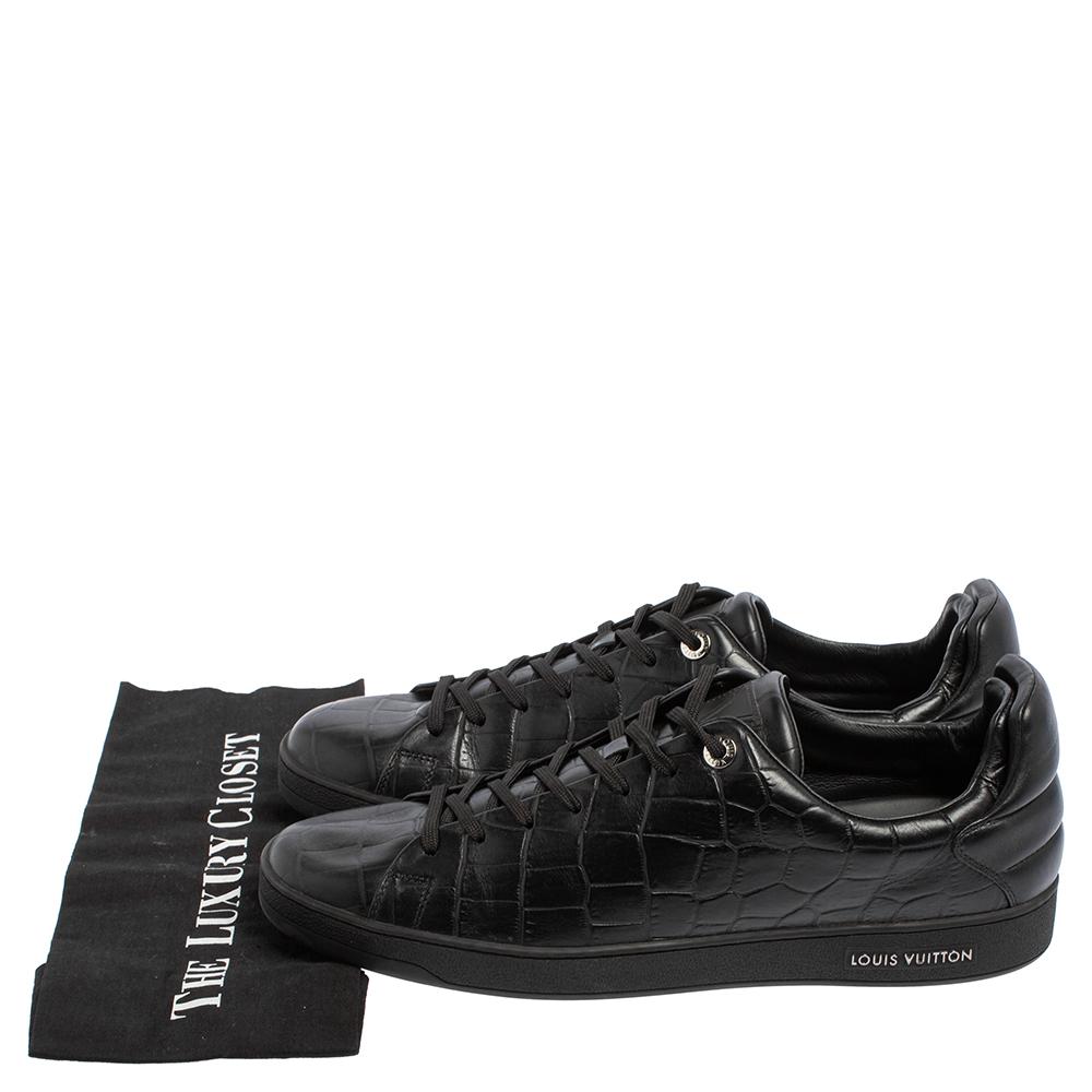 Louis Vuitton Black Croc Embossed Leather Front Row Low Top Sneakers Size 44 1