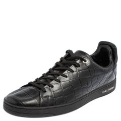 Louis Vuitton Black Croc Embossed Leather Front Row Low Top Sneakers Size 44