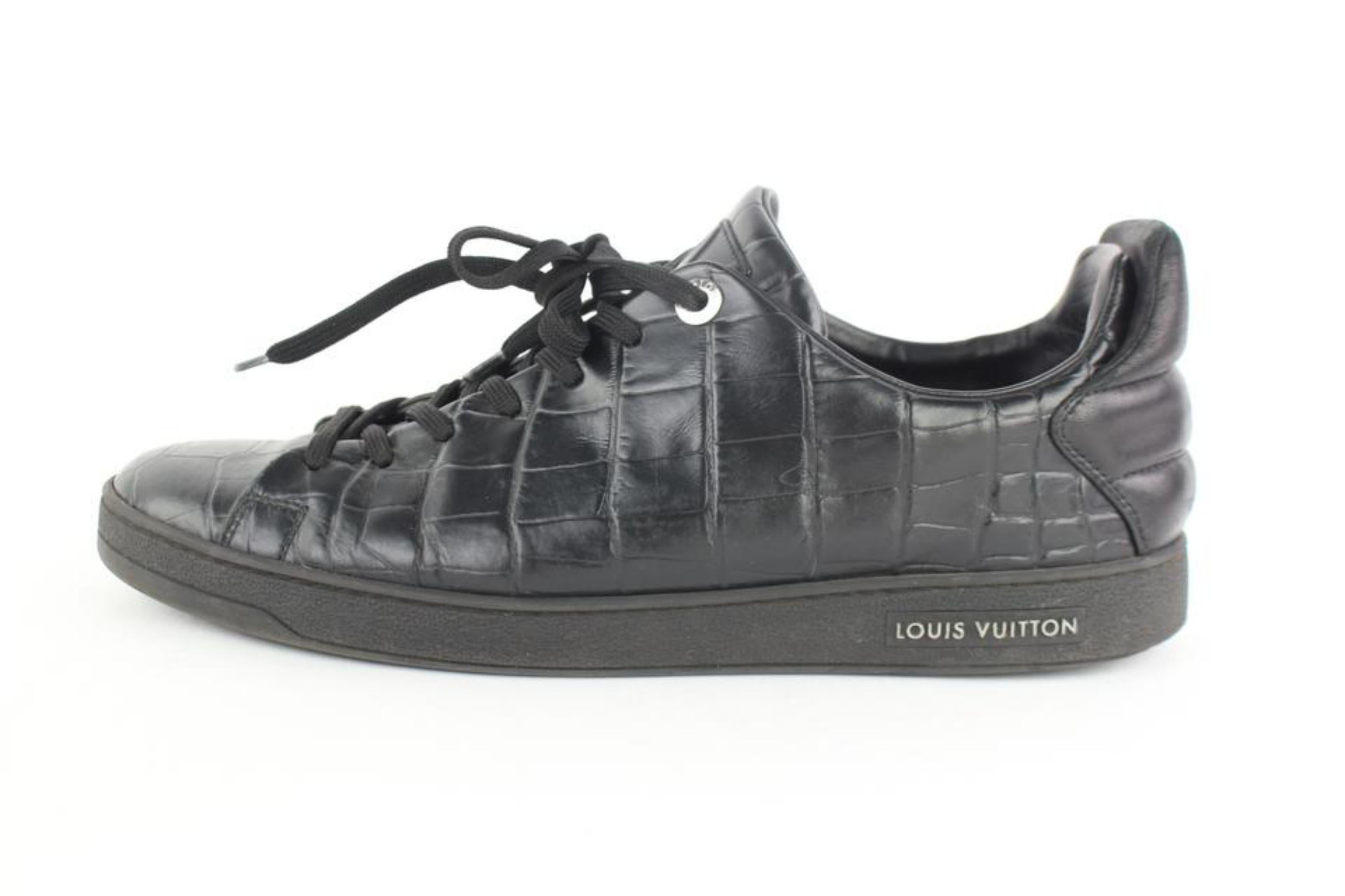 Louis Vuitton Black Croc Embossed Low Top Trainer 6lz1113 Sneakers For Sale 2