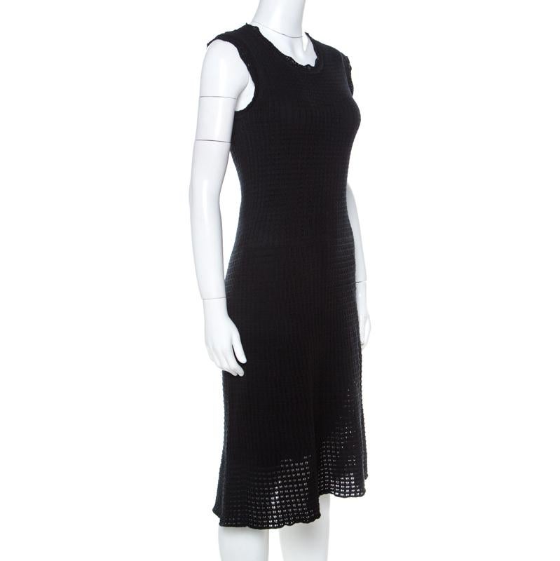 Louis Vuitton Black Crochet Knit Sleeveless Midi Dress S In Good Condition In Dubai, Al Qouz 2