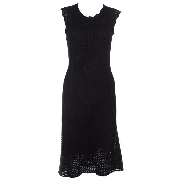 Louis Vuitton Black Crochet Knit Sleeveless Midi Dress S