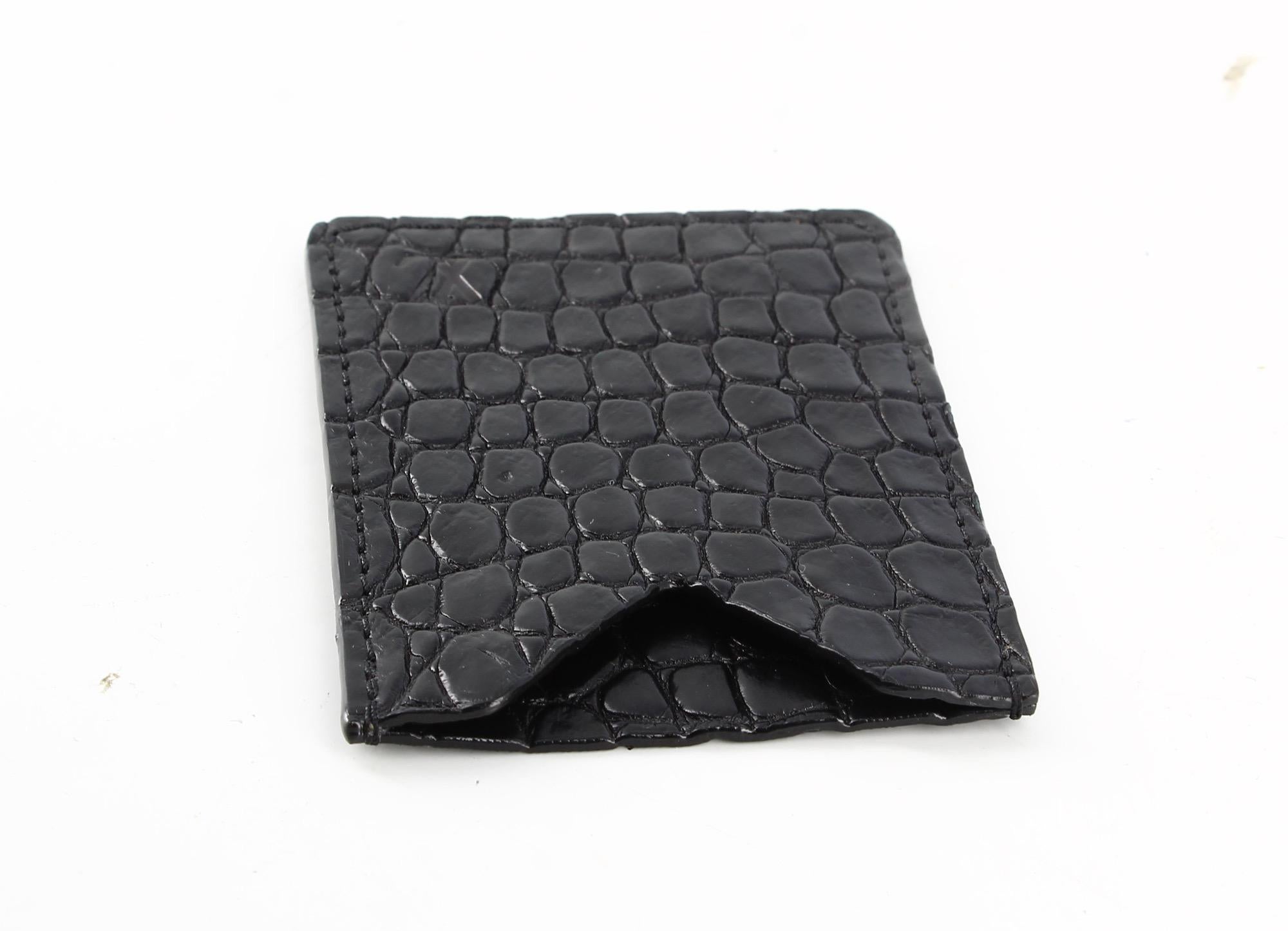 Women's or Men's Louis Vuitton Black Croco Leather Card Case For Sale
