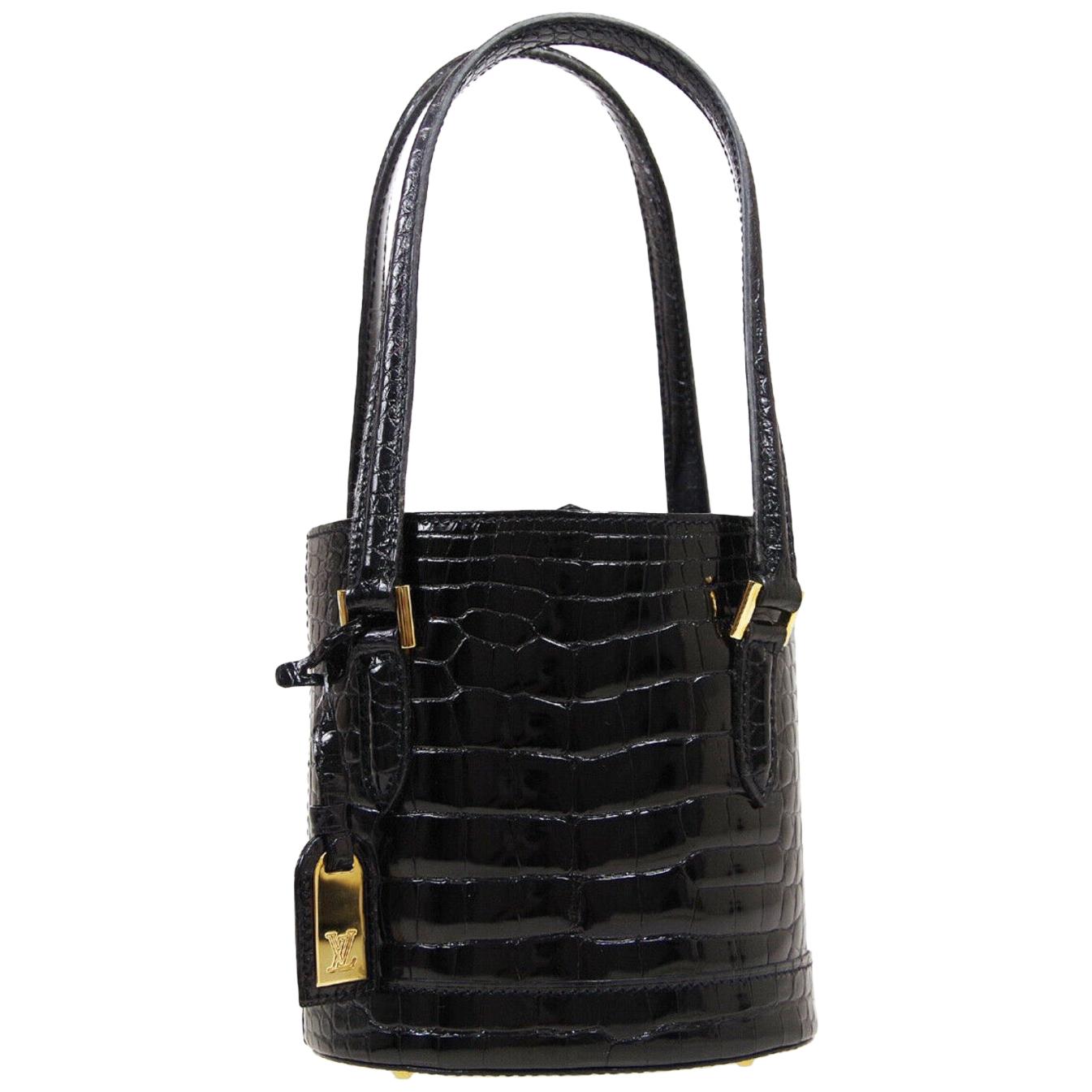 Louis Vuitton Black Crocodile Leather Exotic Top Handle Shoulder Small Mini Bag