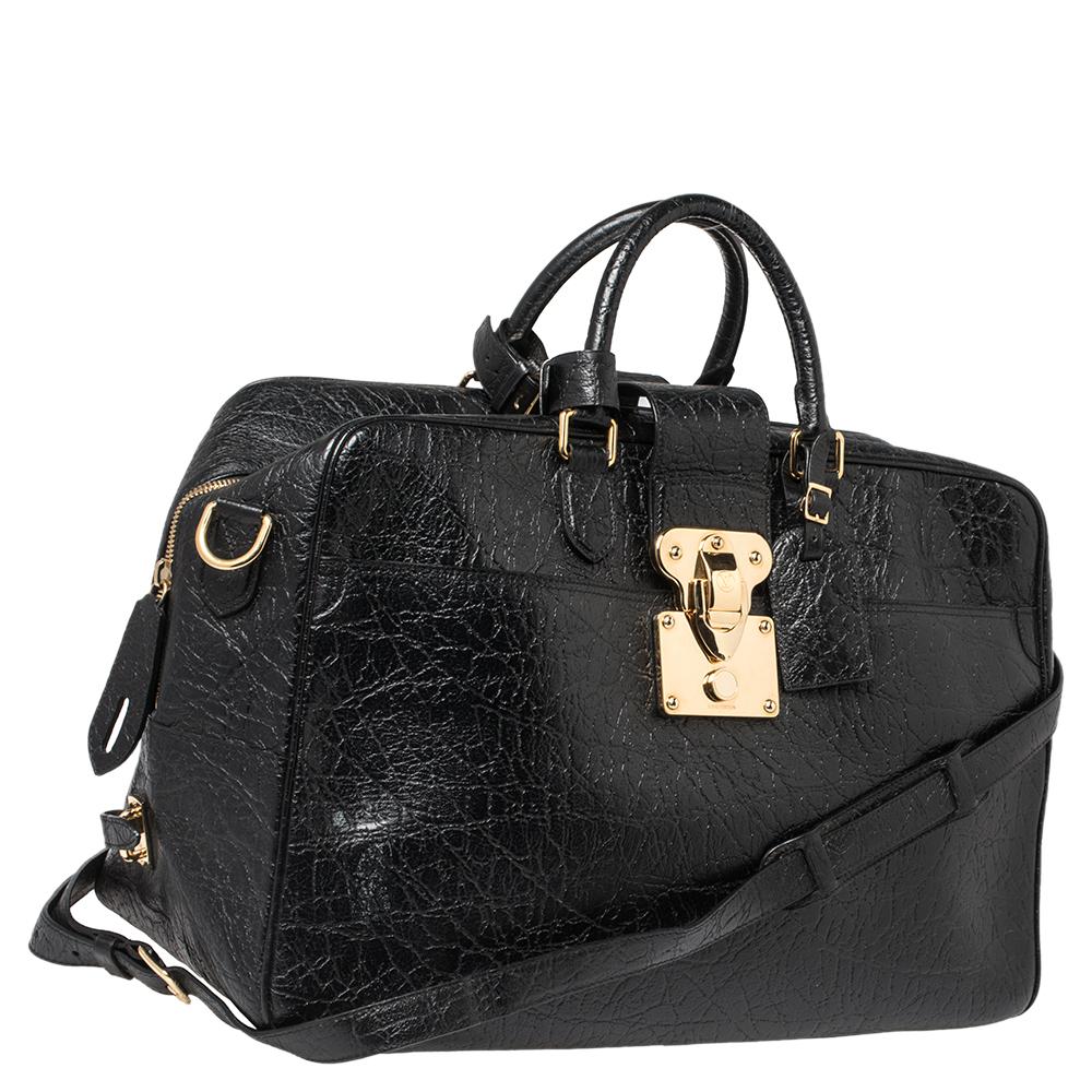 Women's Louis Vuitton Black Cuir Indra Duffel Bag