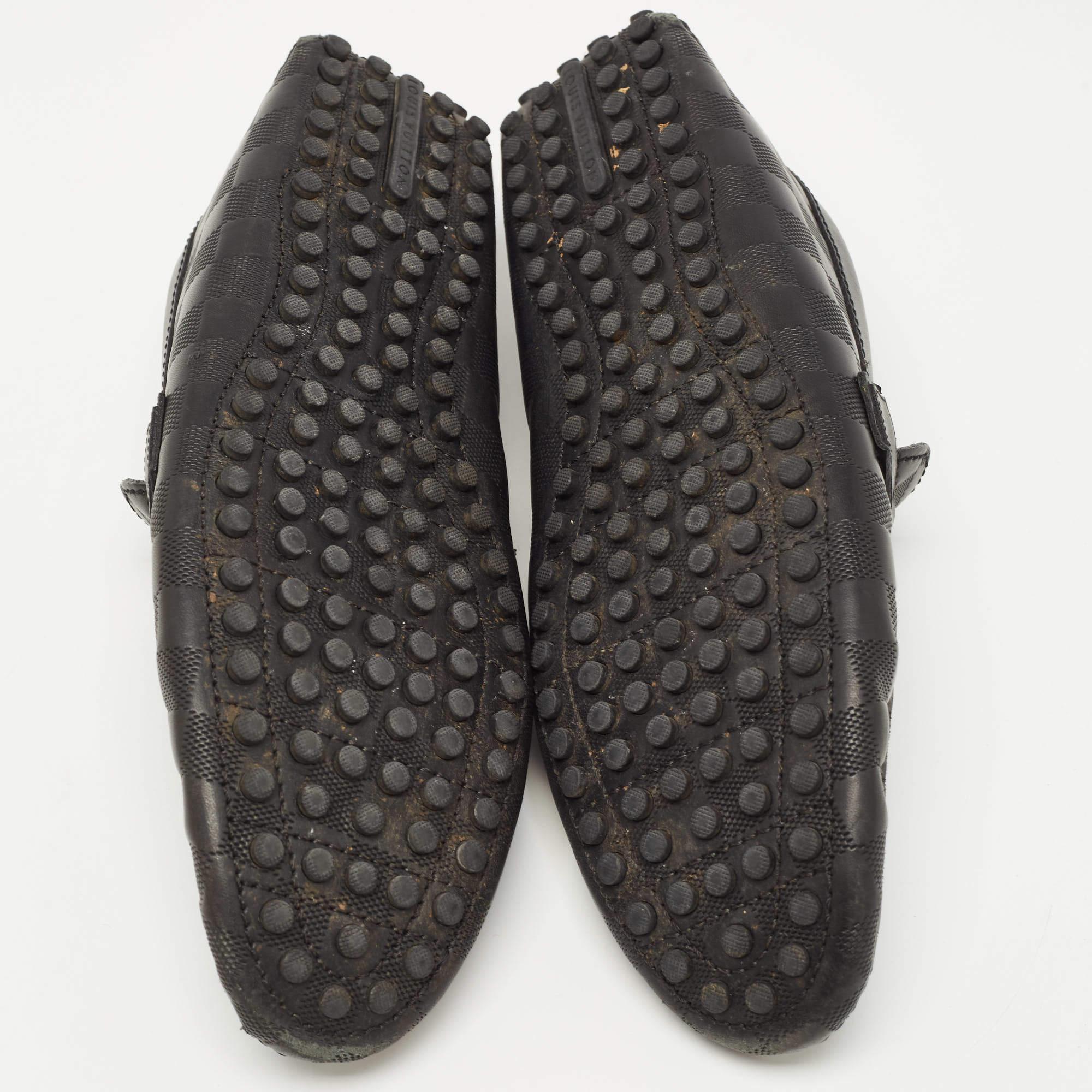 Men's Louis Vuitton Black Damier Embossed Leather Hockenheim Loafers Size 43