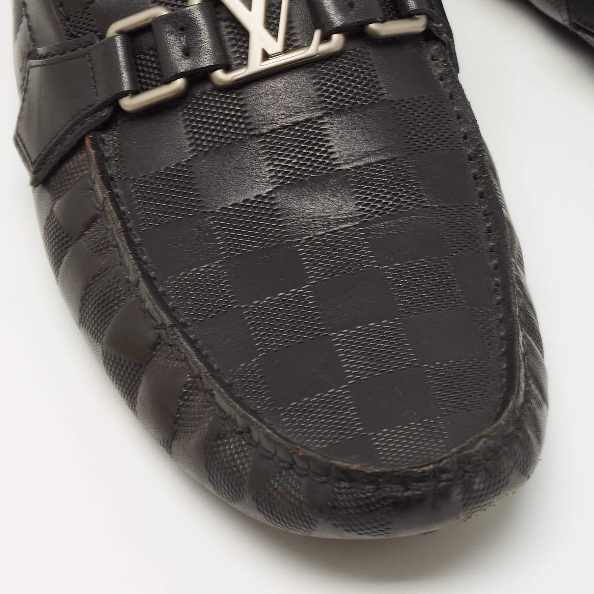 Louis Vuitton Black Damier Embossed Leather Hockenheim Loafers Size 43 2