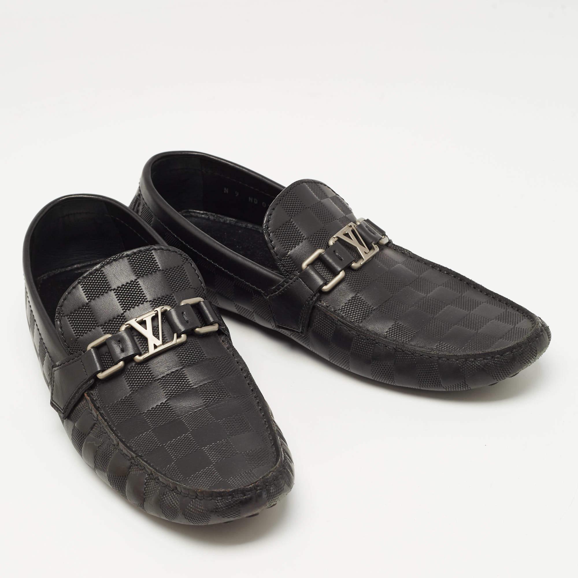 Louis Vuitton Black Damier Embossed Leather Hockenheim Loafers Size 43 3
