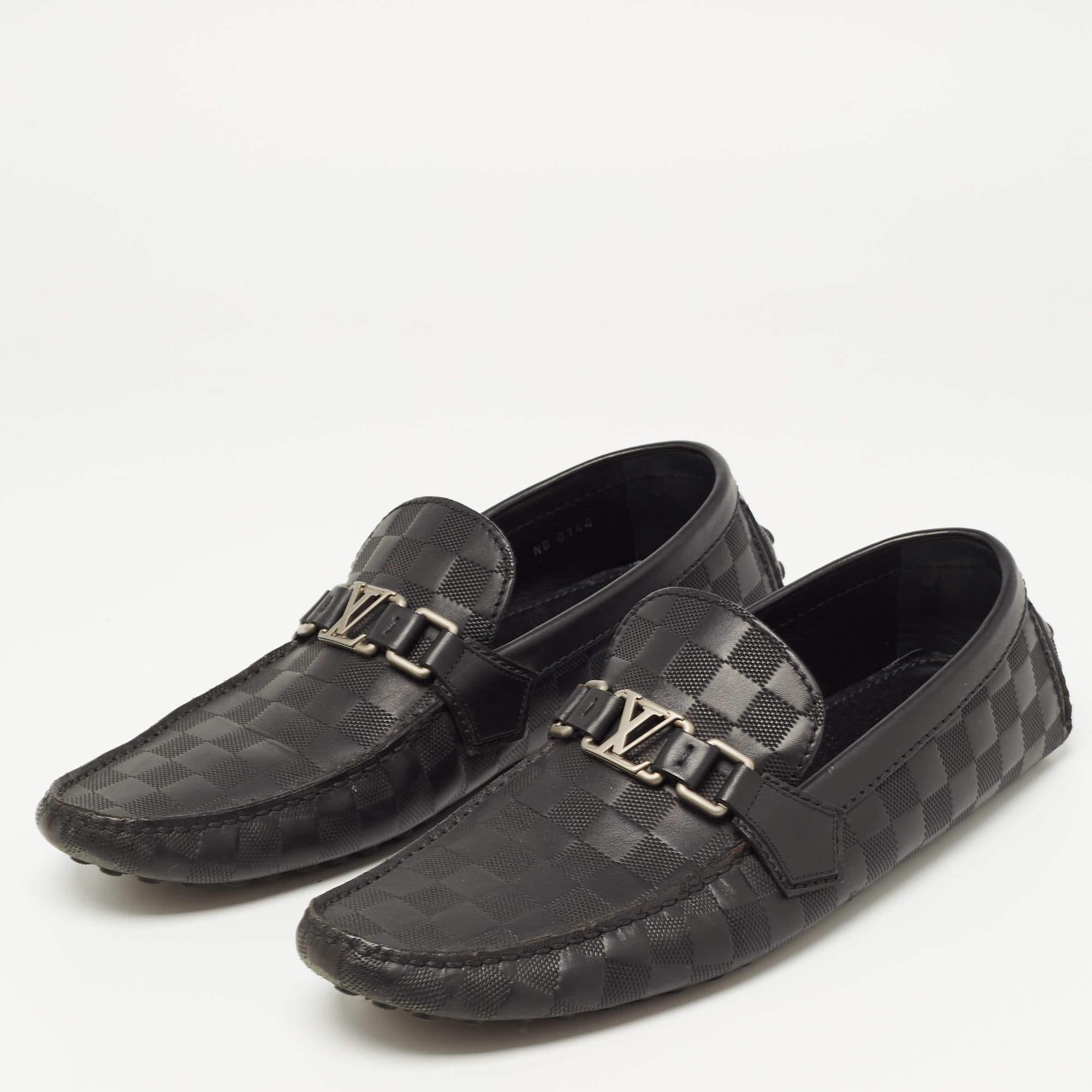 Louis Vuitton Black Damier Embossed Leather Hockenheim Loafers Size 43 4