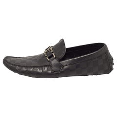 Louis Vuitton Black Damier Embossed Leather Hockenheim Loafers Size 43