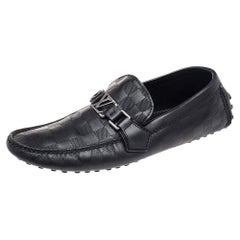 Louis Vuitton Black Damier Embossed Leather Hockenheim Slip On Loafers Size 41.5