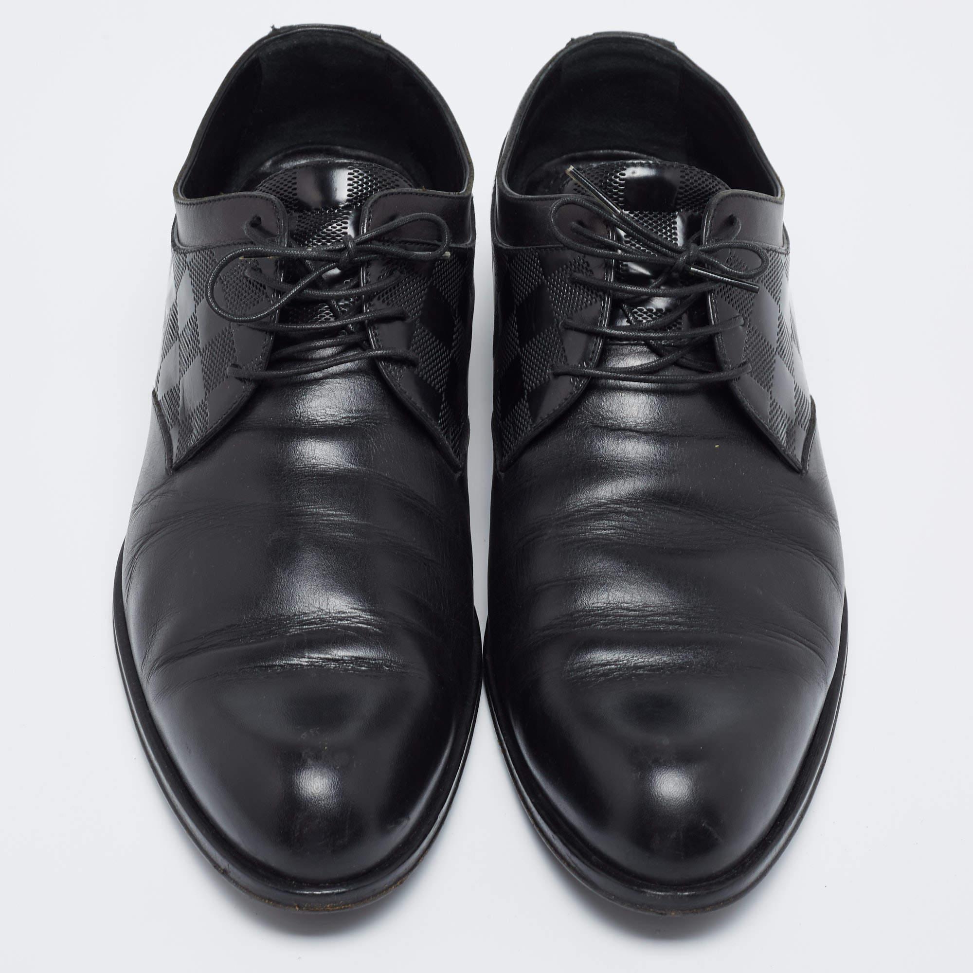 Men's Louis Vuitton Black Damier Embossed Leather Lace-Up Derby Size 43
