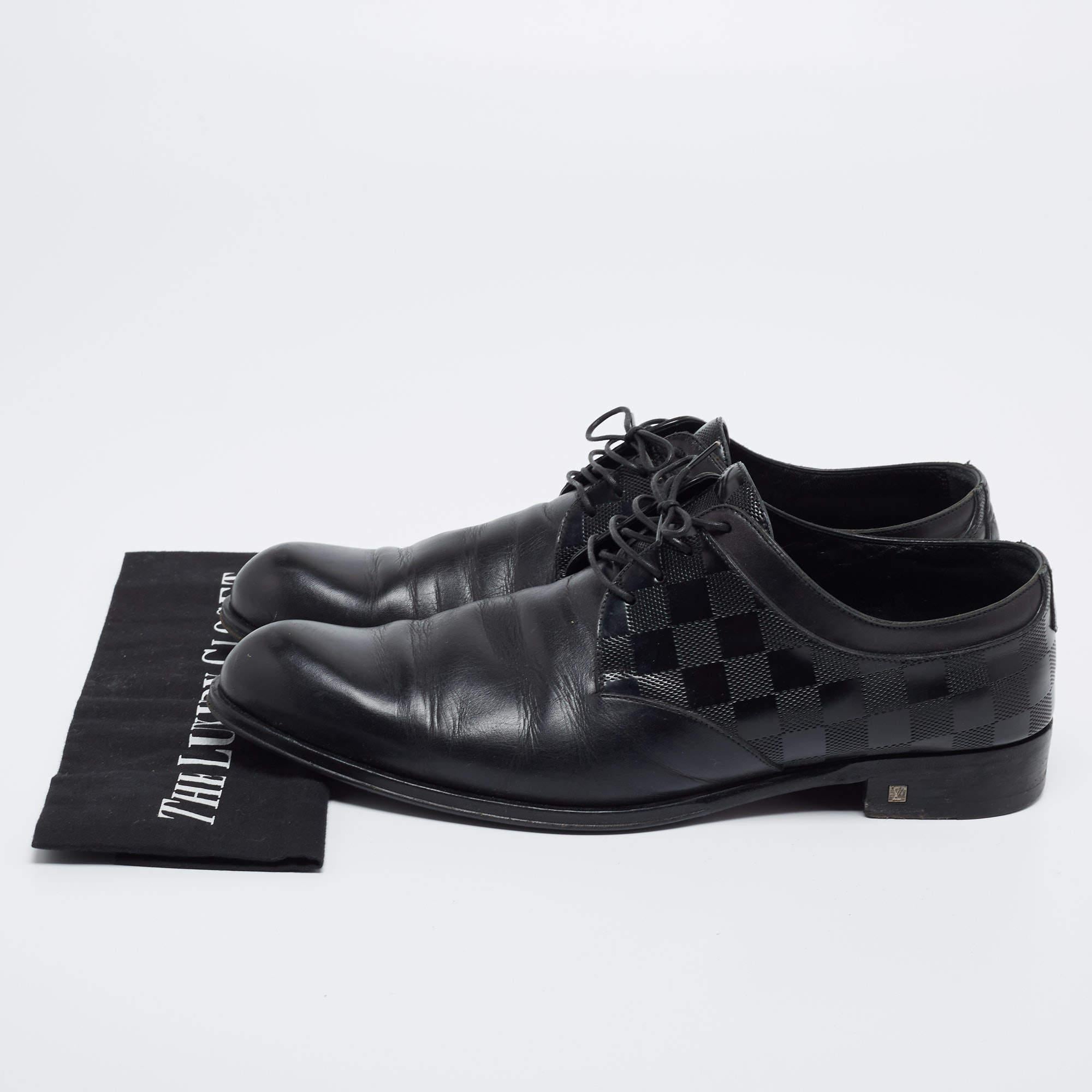 Louis Vuitton Black Damier Embossed Leather Lace-Up Derby Size 43 5