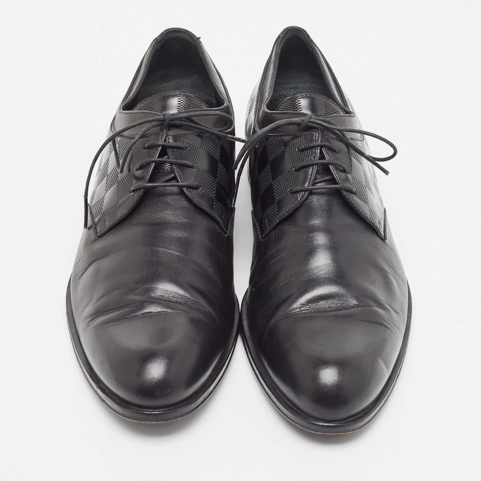 Men's Louis Vuitton Black Damier Embossed Leather Lace Up Oxford Size 43 For Sale
