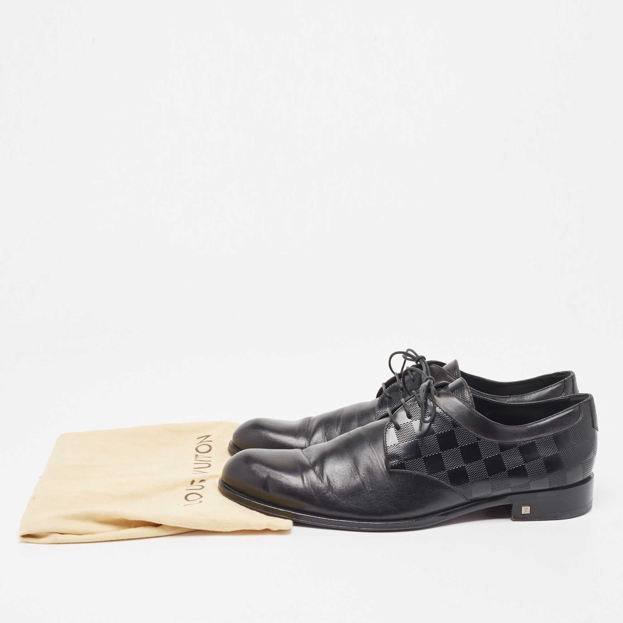 Louis Vuitton Black Damier Embossed Leather Lace Up Oxford Size 43 For Sale 5