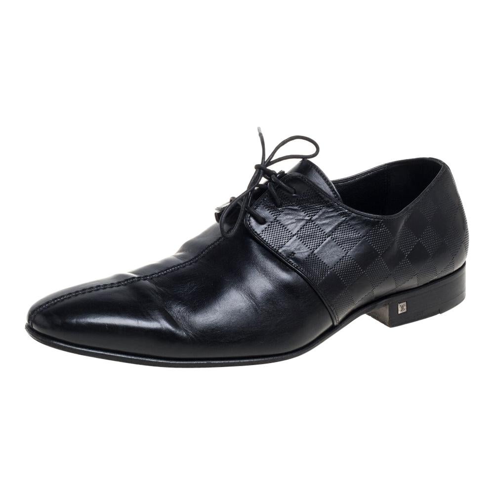 Louis Vuitton Black Damier Embossed Leather Lace Up Oxfords Size 42