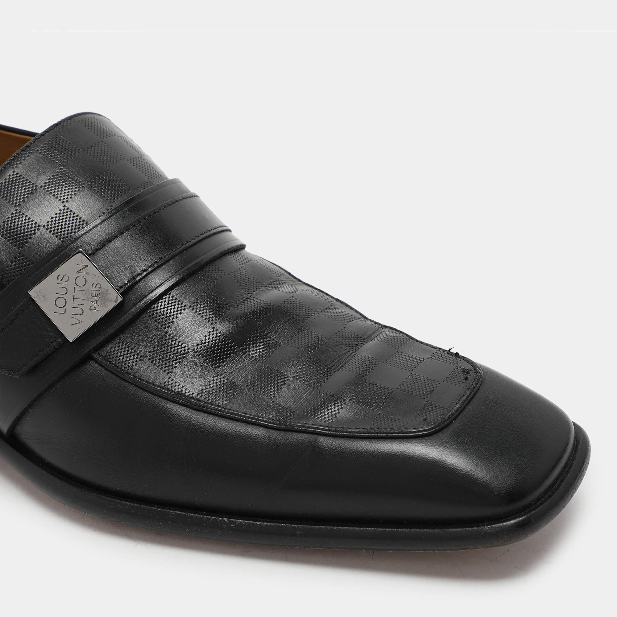 Louis Vuitton Mocassins en cuir embossé Damier noir Taille 41 en vente 3