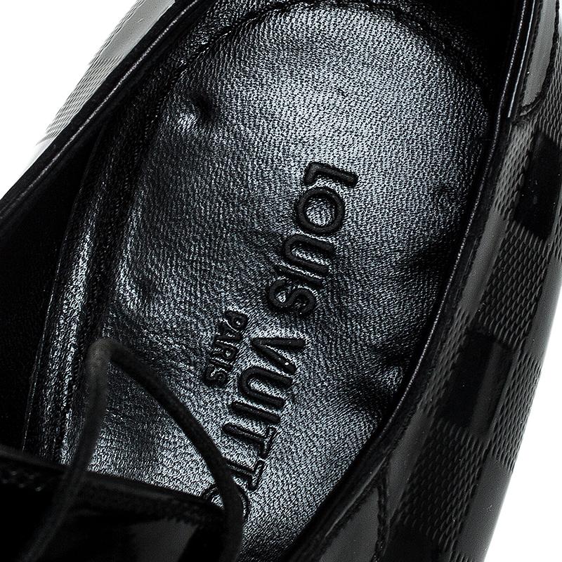 Men's Louis Vuitton Black Damier Embossed Patent Leather Lace Up Derby Size 44