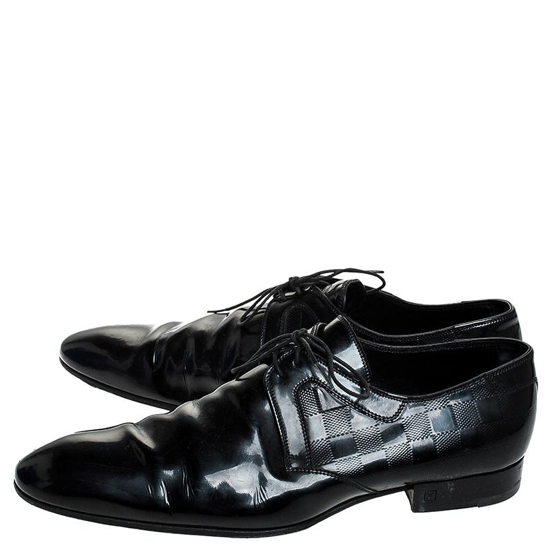 Louis Vuitton Black Damier Embossed Patent Leather Lace Up Derby Size 44 2