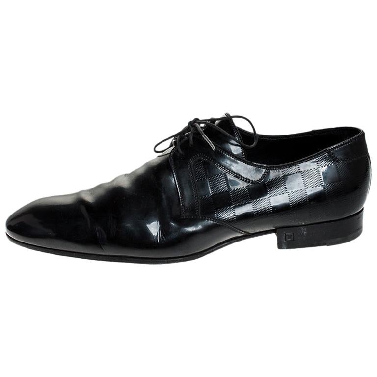 Louis Vuitton Black Damier Embossed Patent Leather Lace Up Derby Size 44