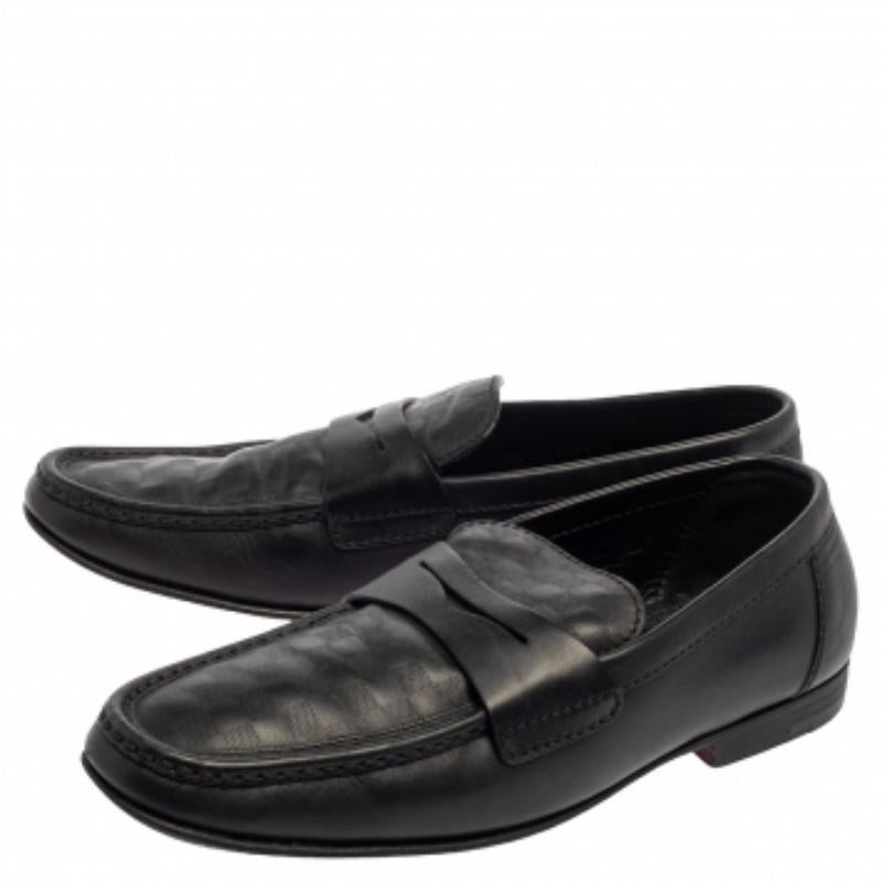 Louis Vuitton Black Damier Embossed Santiago Loafers Size 41.5 For Sale 1
