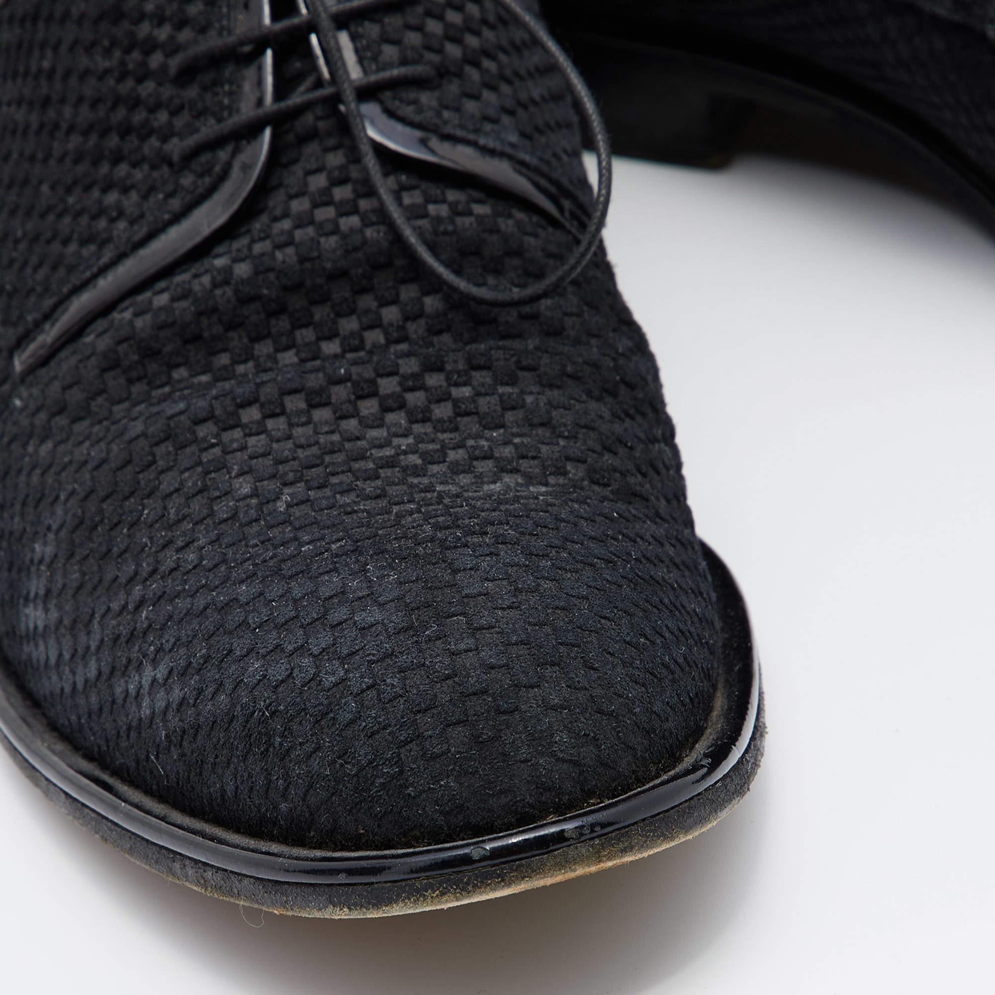 Louis Vuitton Black Damier Embossed Suede and Patent Leather Trim Lace Up Derby 1