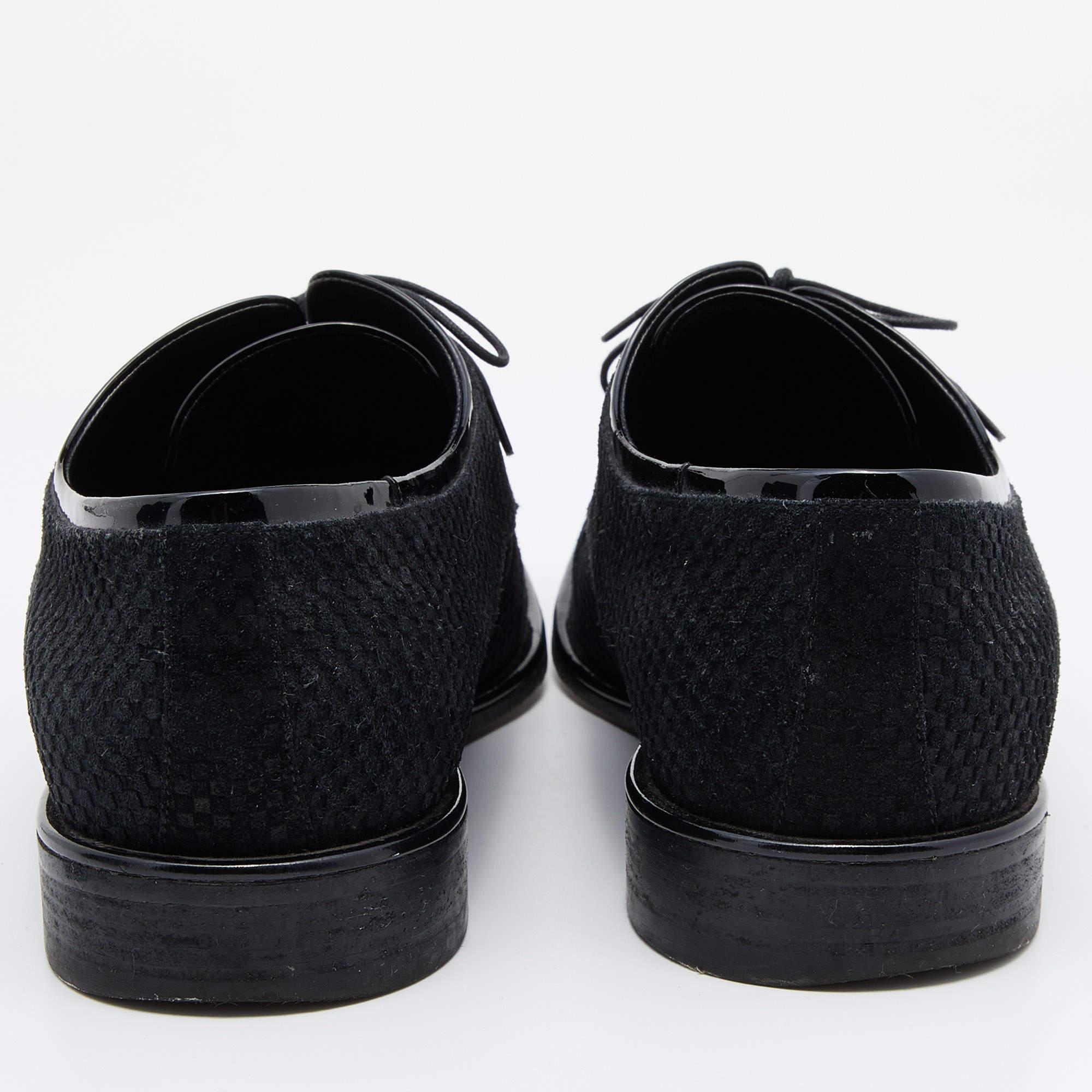 Louis Vuitton Black Damier Embossed Suede and Patent Leather Trim Lace Up Derby 2