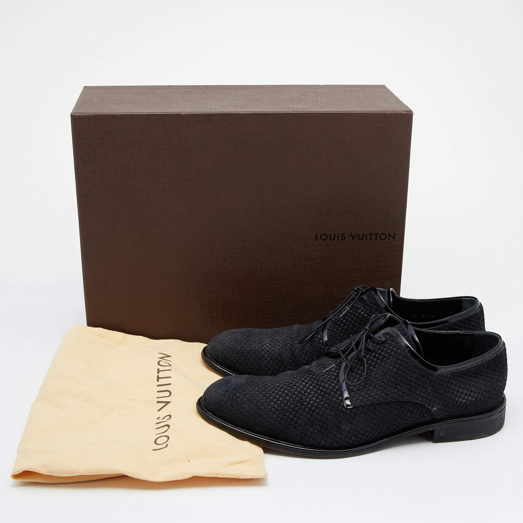Louis Vuitton Black Damier Embossed Suede and Patent Leather Trim Lace Up Derby 5