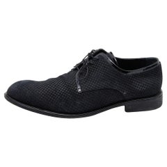 Louis Vuitton Black Damier Embossed Suede and Patent Leather Trim Lace Up Derby