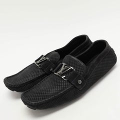 Louis Vuitton Black Damier Embossed Suede Monte Carlo Loafers Size 42.5