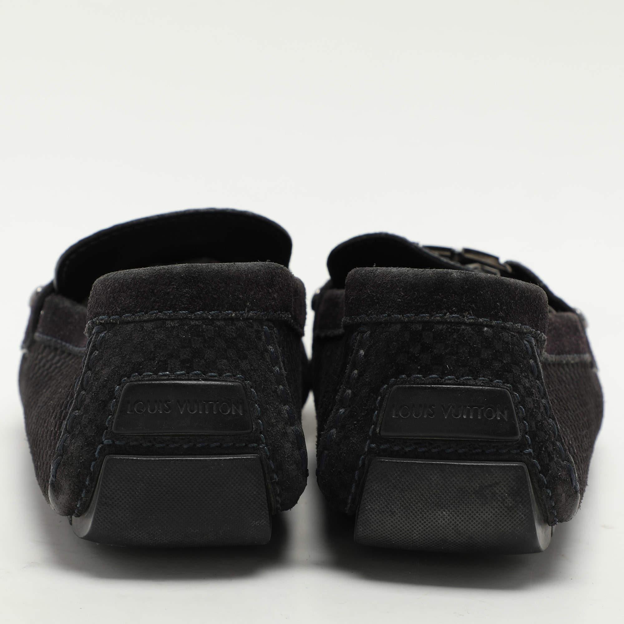 Louis Vuitton Black Damier Embossed Suede Monte Carlo Loafers Size 42.5 For Sale 1