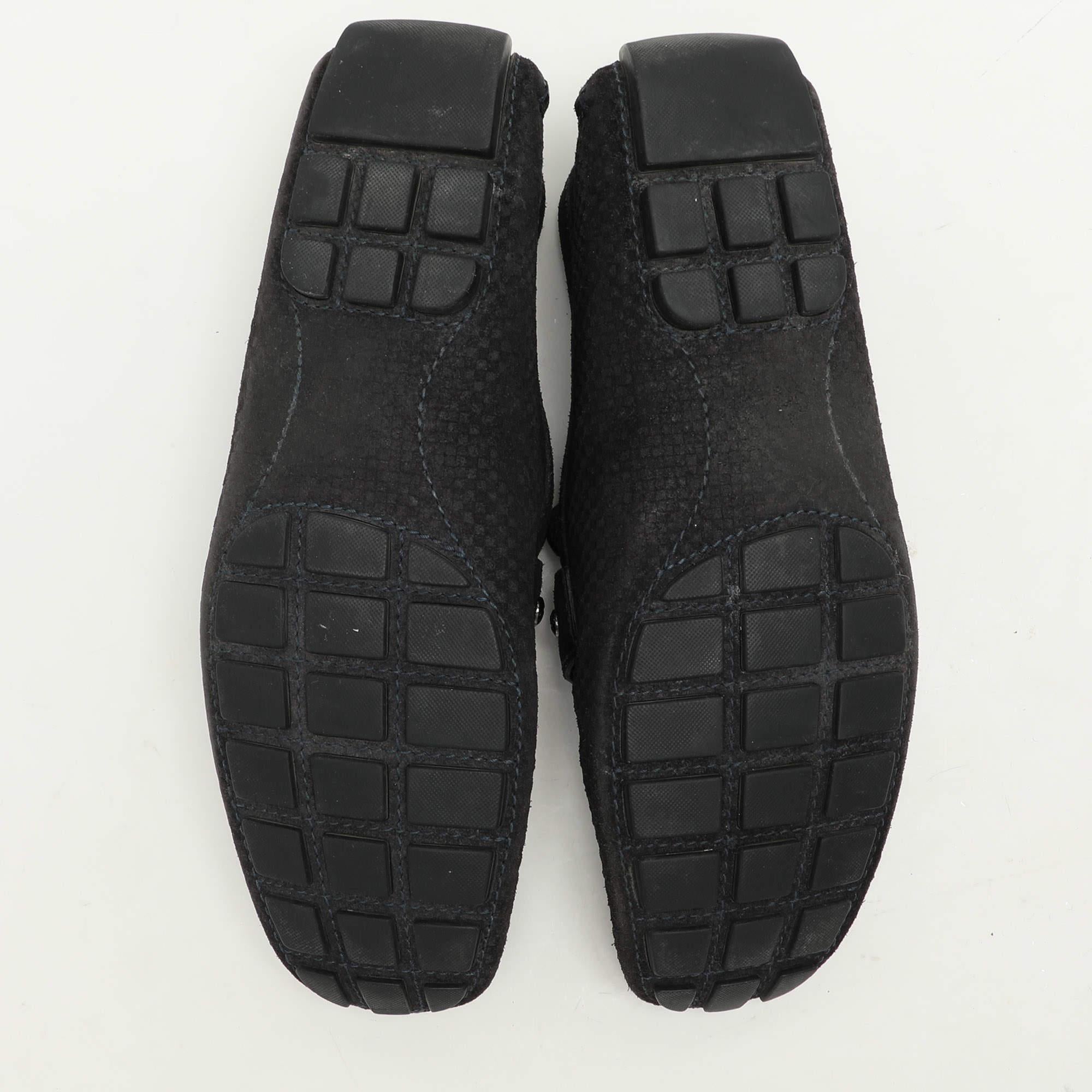 Louis Vuitton Black Damier Embossed Suede Monte Carlo Loafers Size 42.5 For Sale 2