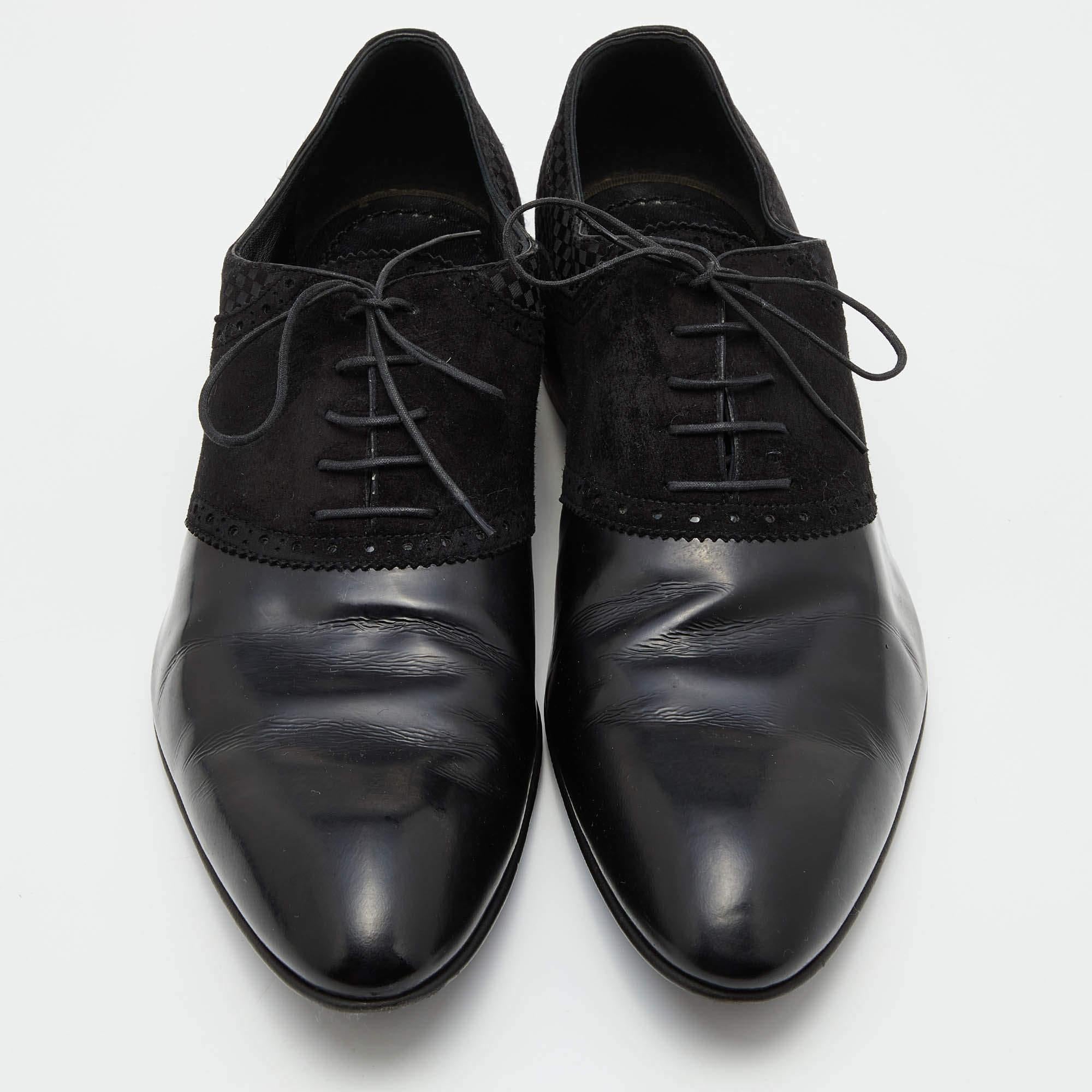 Louis Vuitton Black Damier Fabric, Suede and Leather Lace Up Oxfords Size 43 3