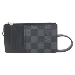 Louis Vuitton Black Damier Graphite Card Holder Wristlet Pouch Clutch 258lv21