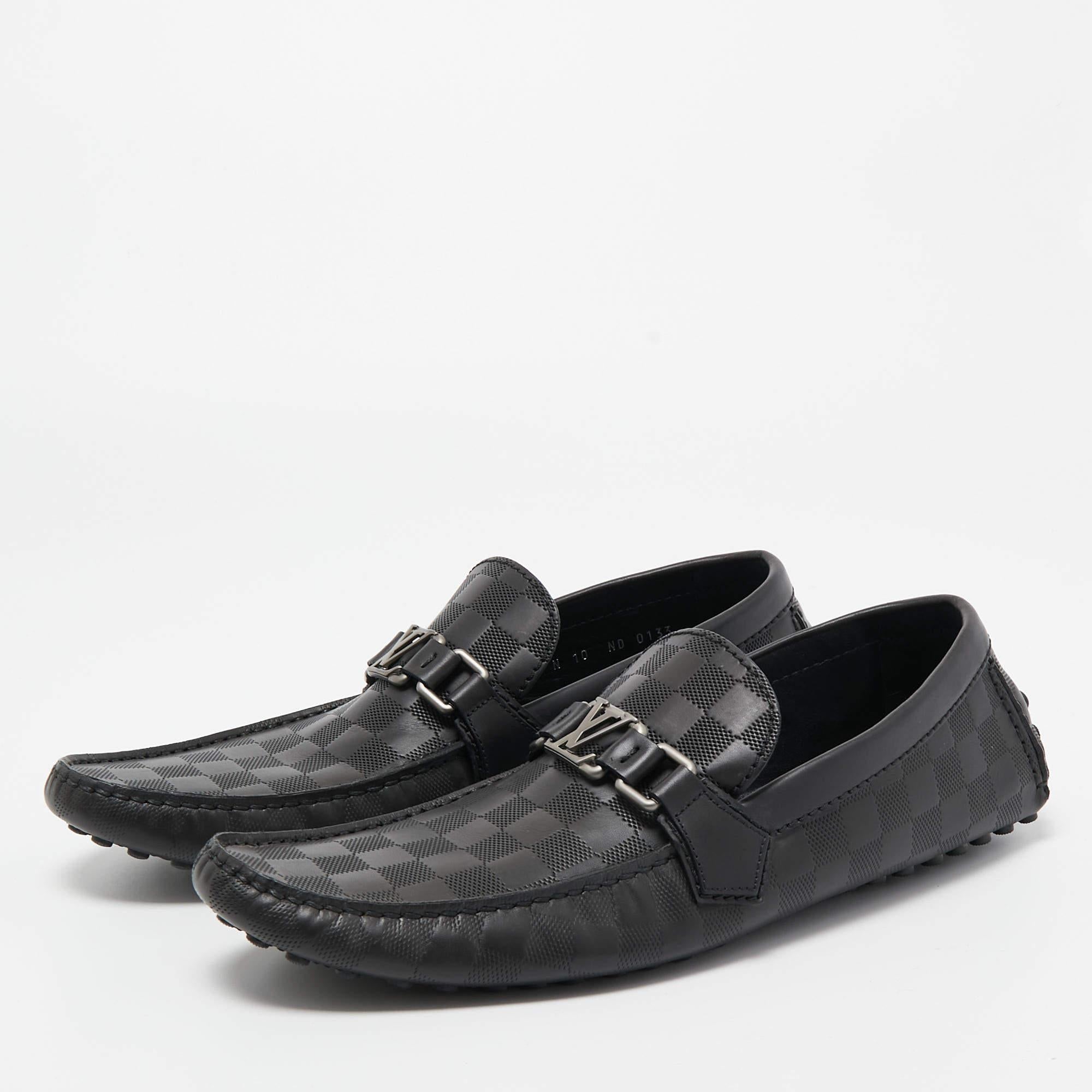 Men's Louis Vuitton Black Damier Graphite Leather Driver Loafers Size 44
