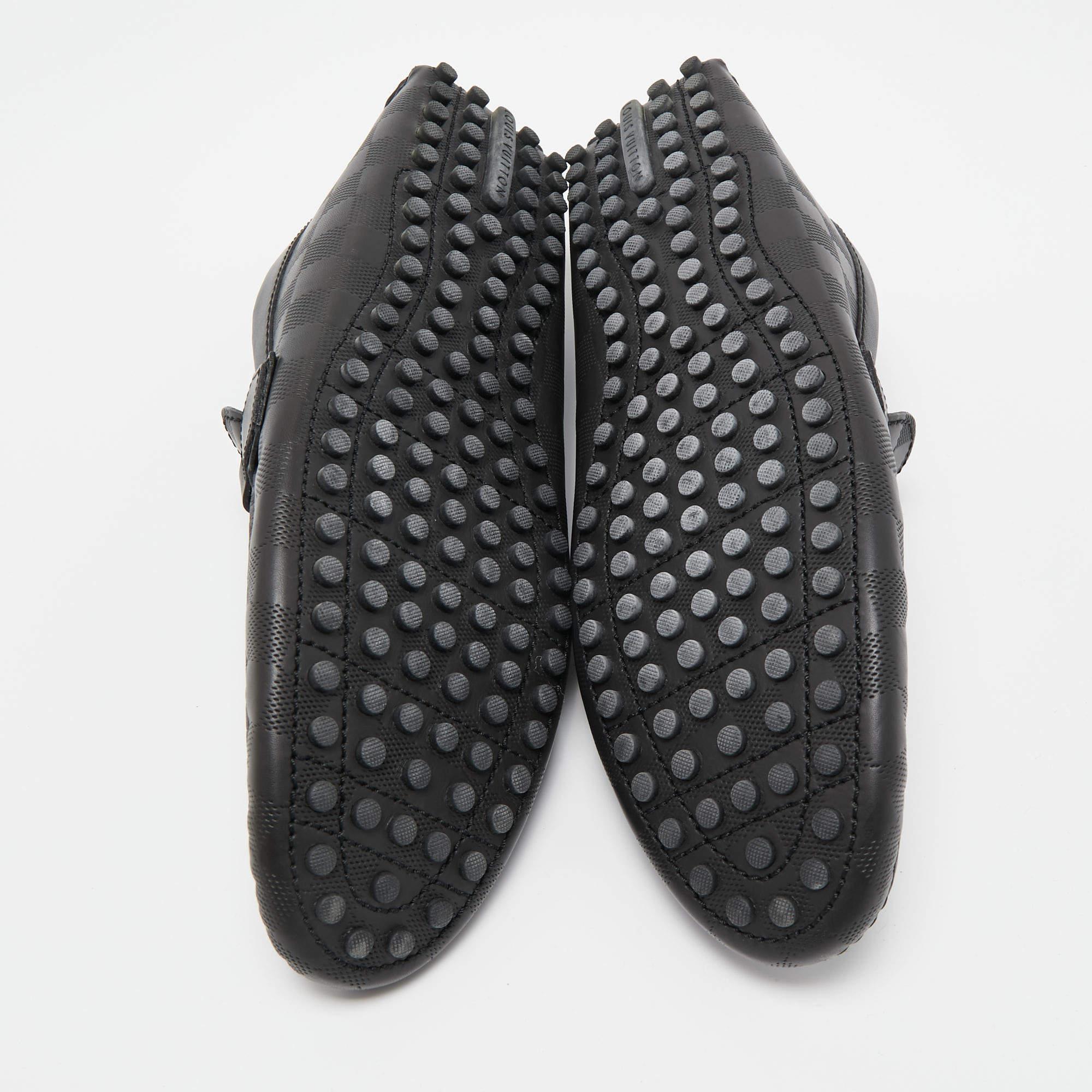 Men's Louis Vuitton Black Damier Graphite Leather Driver Loafers Size 44