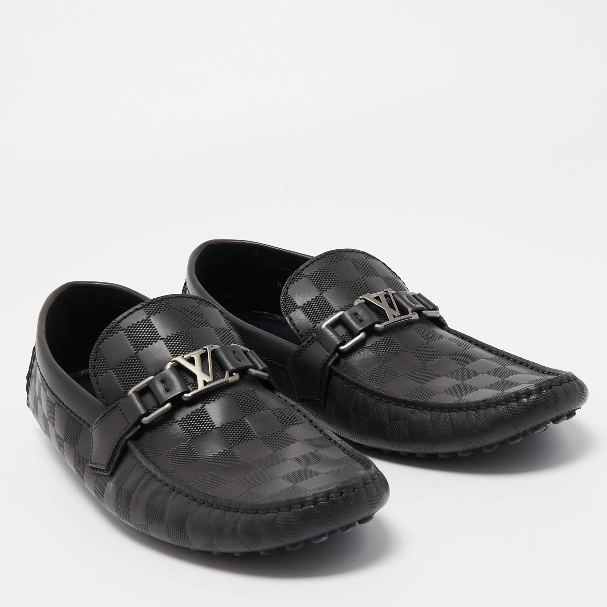 Louis Vuitton Black Damier Graphite Leather Driver Loafers Size 44 1