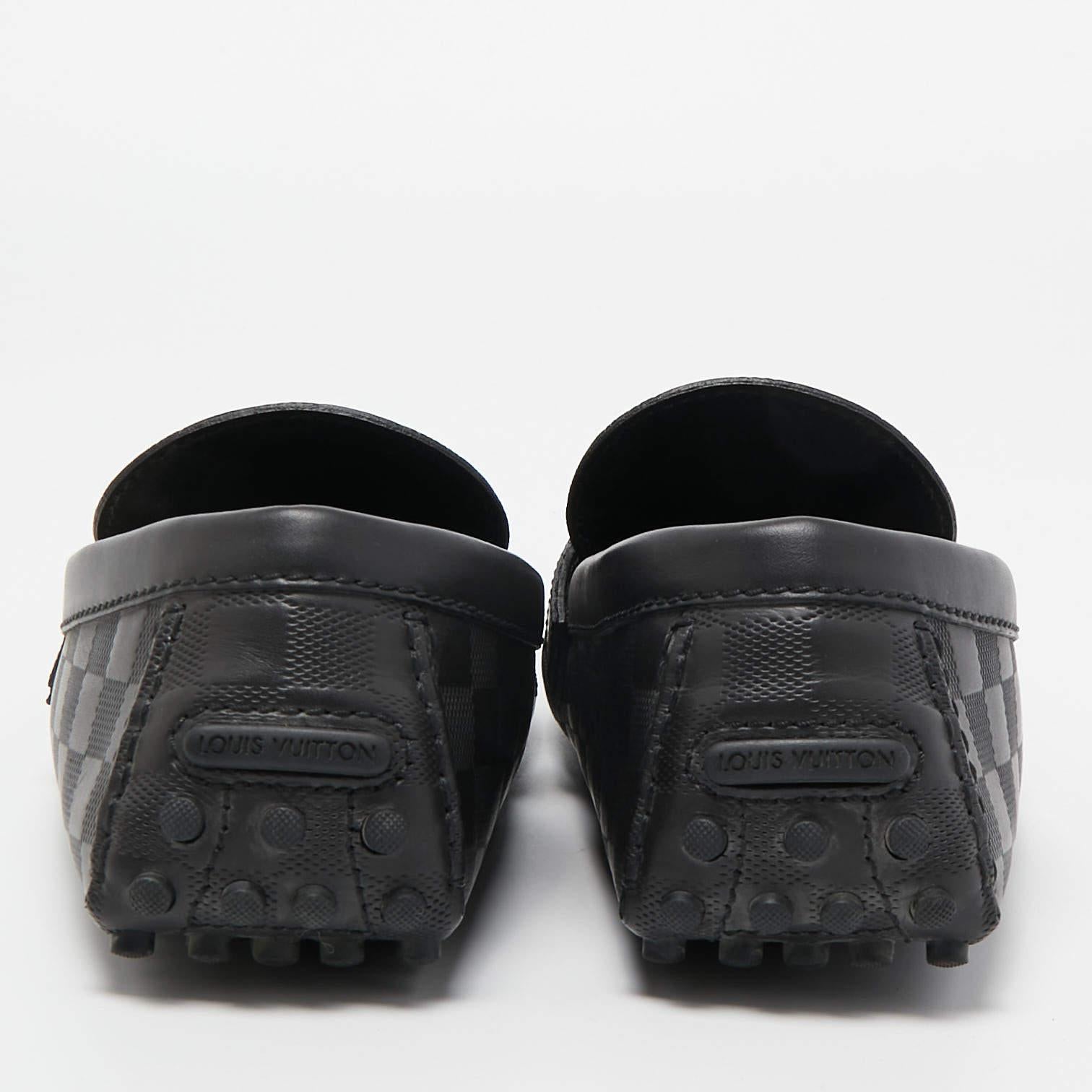 Louis Vuitton Black Damier Graphite Leather Driver Loafers Size 44 2
