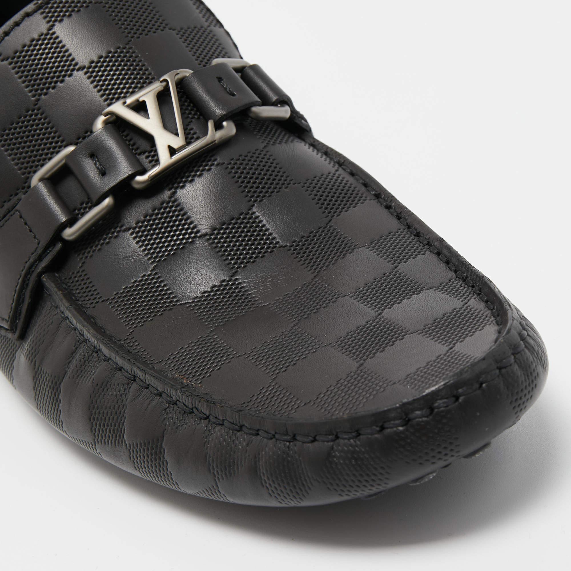 Louis Vuitton Black Damier Graphite Leather Driver Loafers Size 44 3