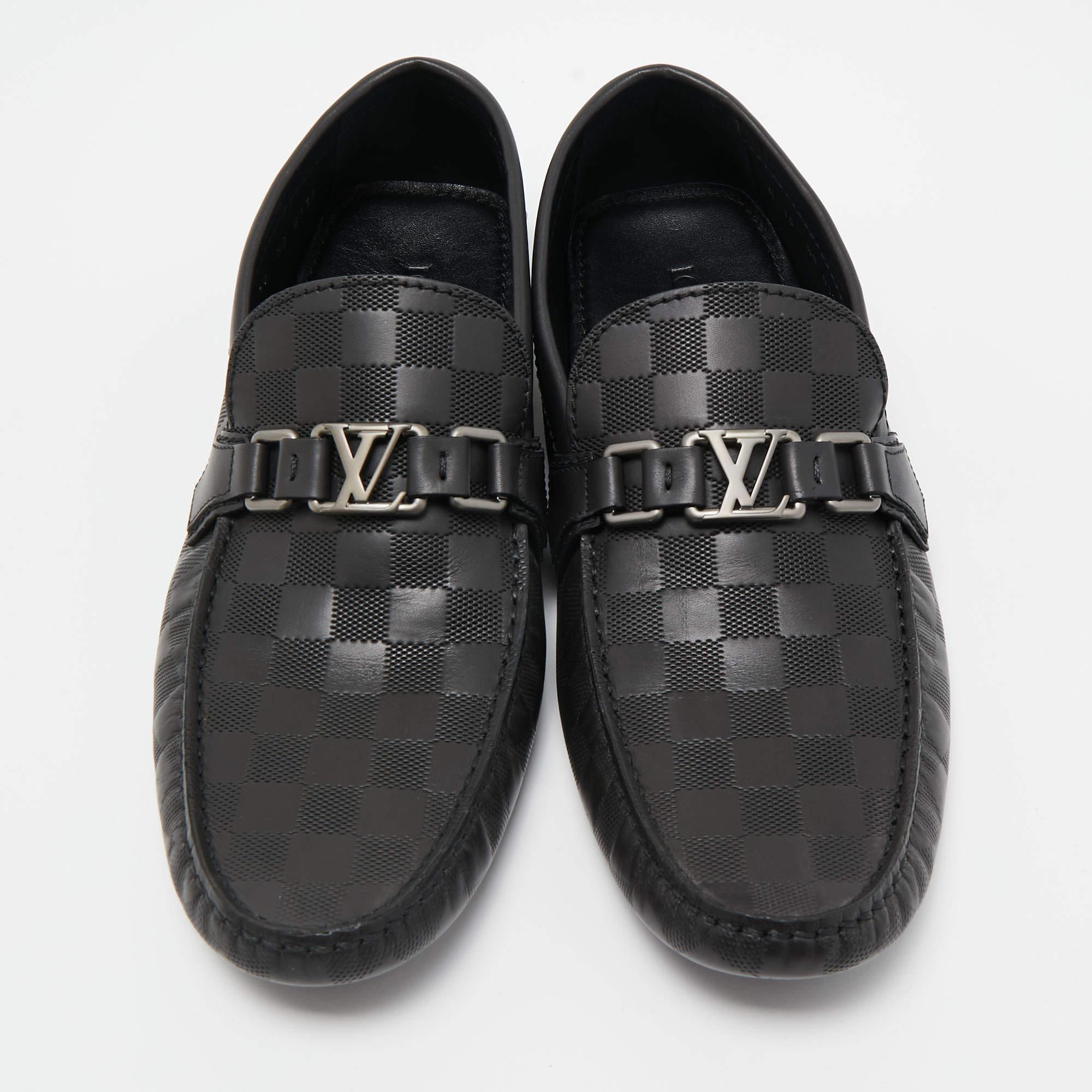 Louis Vuitton Black Damier Graphite Leather Driver Loafers Size 44 3