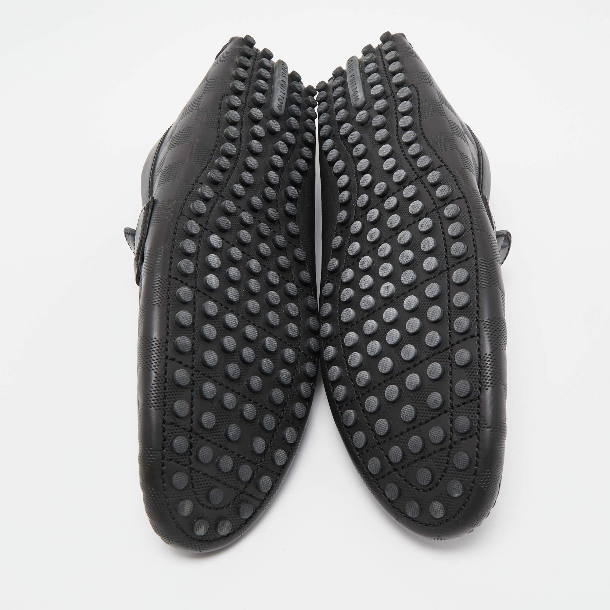 Louis Vuitton Black Damier Graphite Leather Driver Loafers Size 44 4