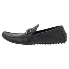 Louis Vuitton Black Damier Graphite Leather Driver Loafers Size 44
