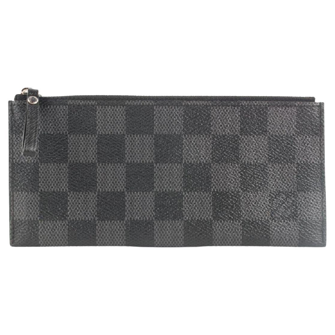 Louis Vuitton Black Damier Graphite Long Zip Pouch Pochette Cles 523lv0