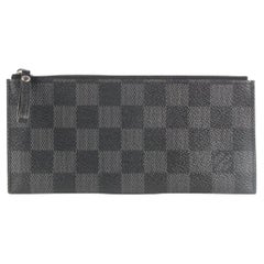 Louis Vuitton Black Damier Graphite Long Zip Pouch Pochette Cles 523lv0