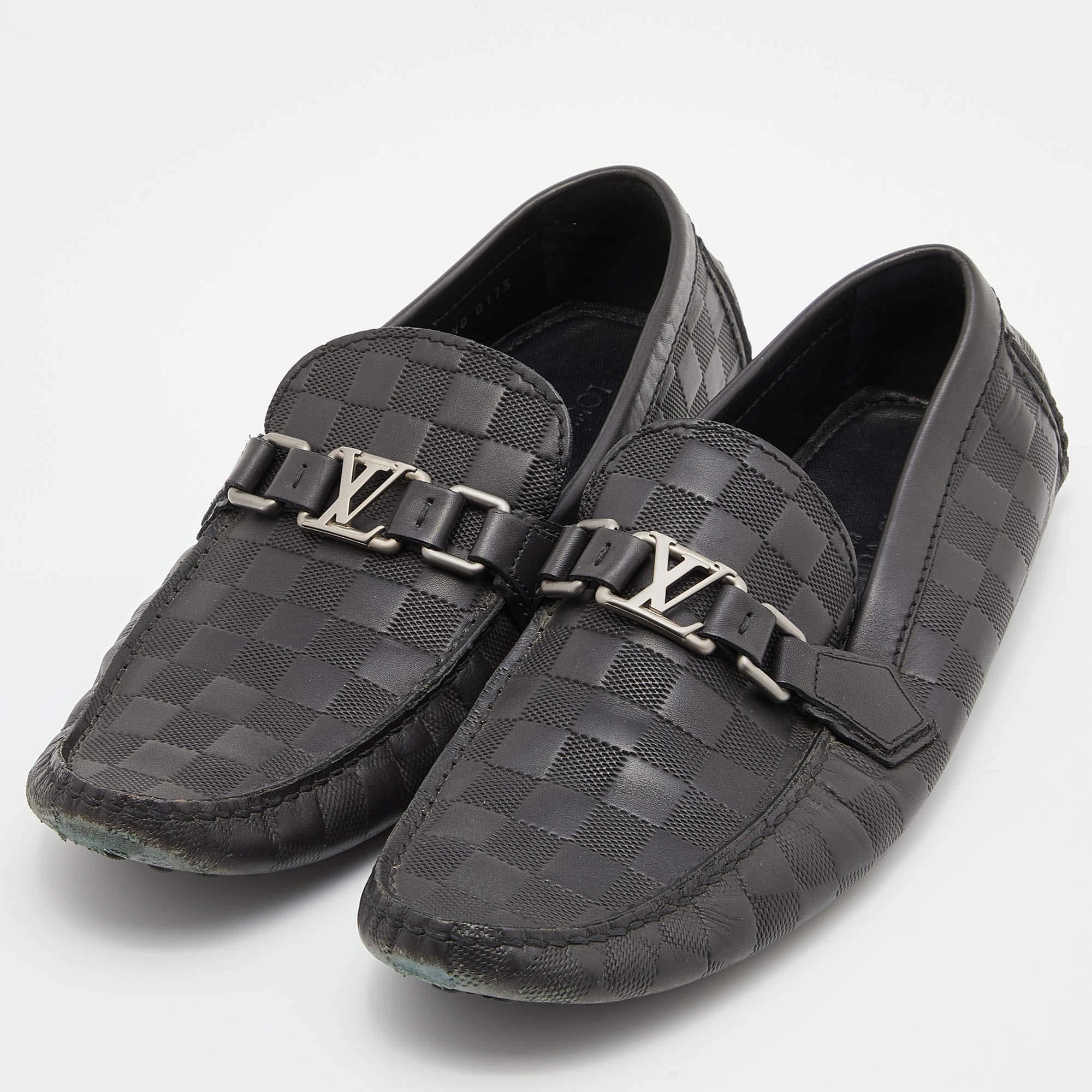 Men's Louis Vuitton Black Damier Infini Leather Hockenheim Slip On Loafers Size 42 For Sale
