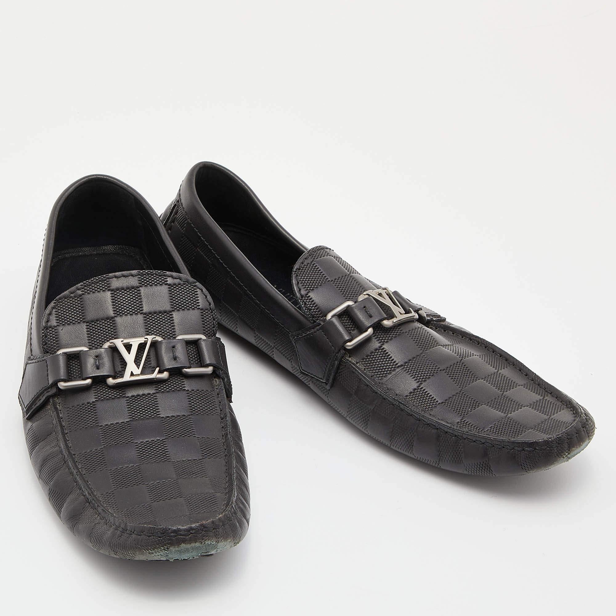 Louis Vuitton Black Damier Infini Leather Hockenheim Slip On Loafers Size 42 For Sale 1