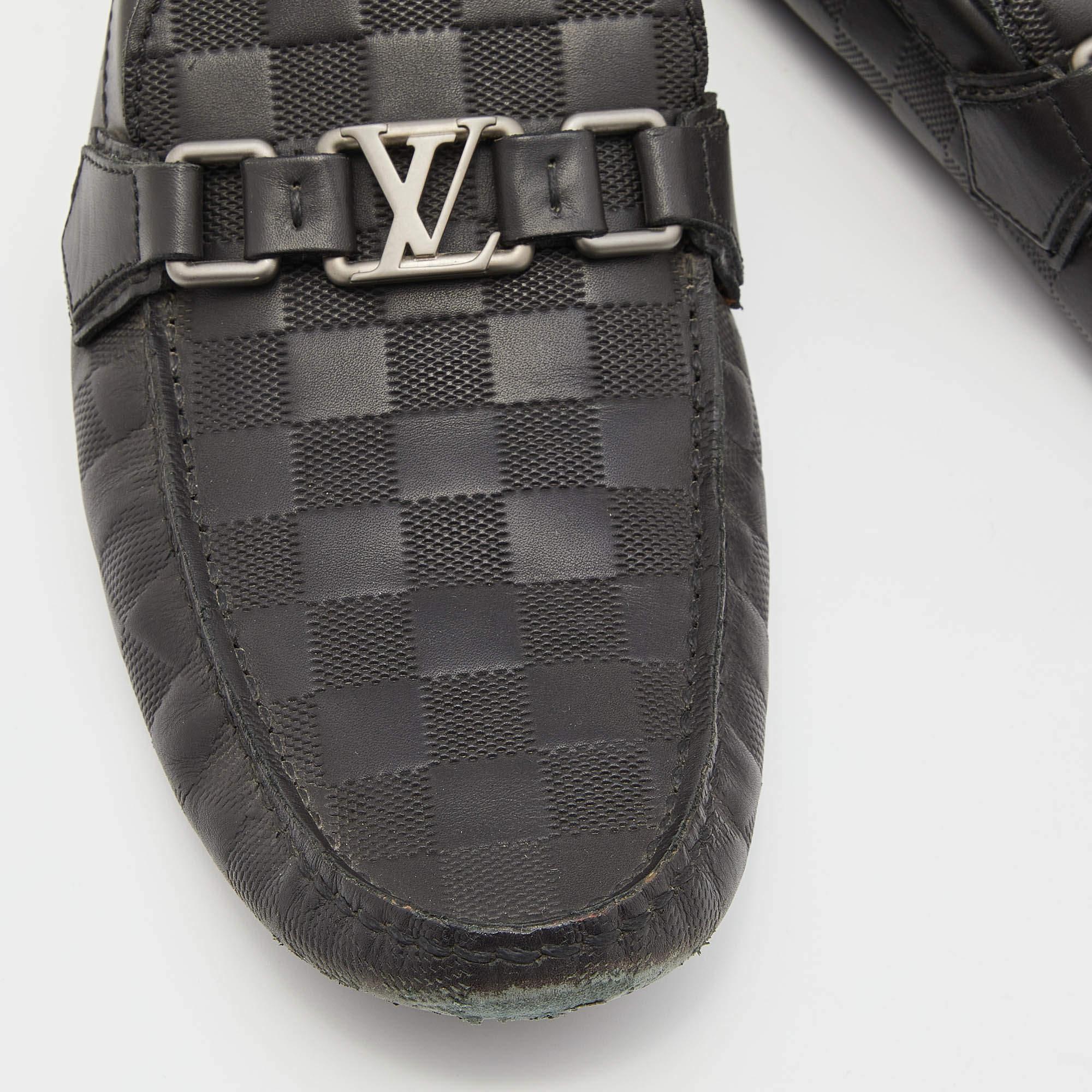 Louis Vuitton Black Damier Infini Leather Hockenheim Slip On Loafers Size 42 For Sale 2